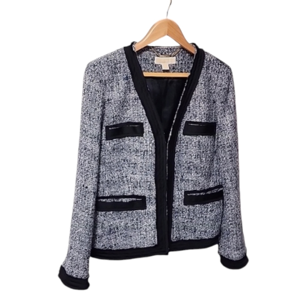 MICHAEL KORS Tweed Blazer 10 M Cropped Black Blue Boucle Jacket Blazer - Picture 14 of 16